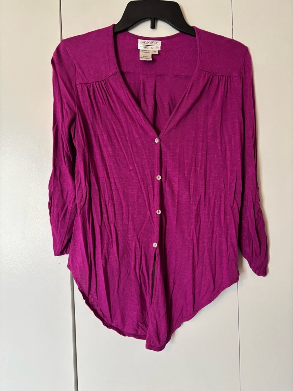 MSSP Deep Magenta Button-Front Cardigan